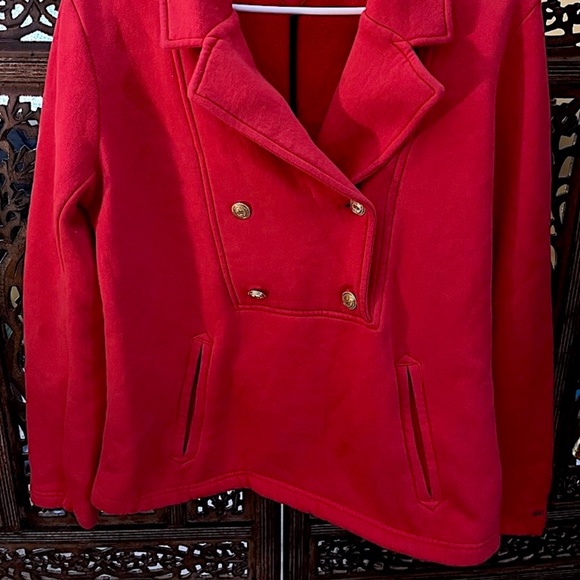 TOMMY HILFIGER RED DOUBLE BREASTED SWEATSHIRT WITH POCKETS LARGE - Picture 2 of 5